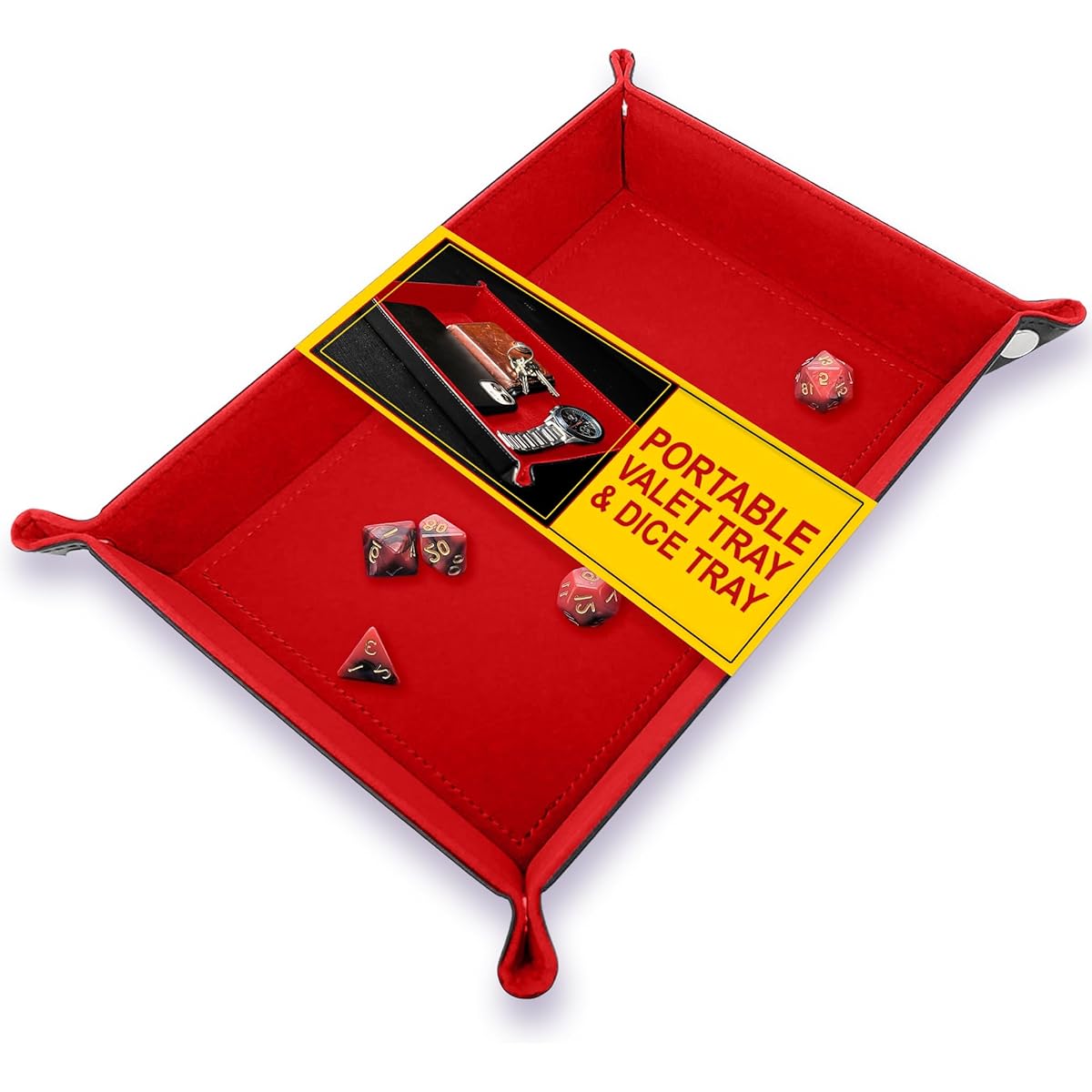 Harbor Loot Branded Red Dice Tray - Perfect Size 8.5 x 11.25" No Snap 6.5 x 9.5" - Designed by Gamers - Packs Flat, Protects Your Table, and Keeps Your Dice Down