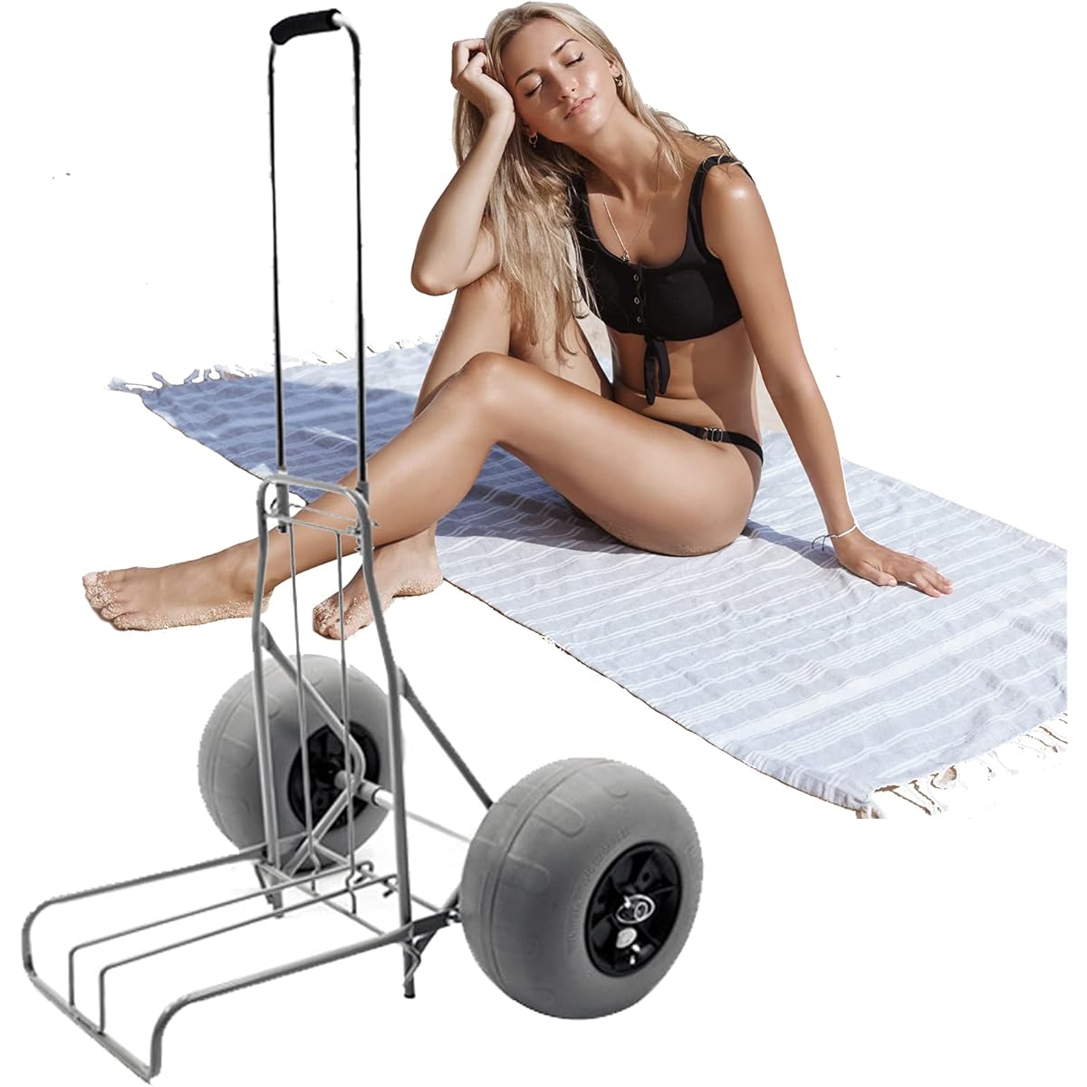 IHAYNER Beach Cart with Balloon Wheels, 12" Large Balloon Tires, Sand Cart, Beach Trolley Load Capacity 175 lbs