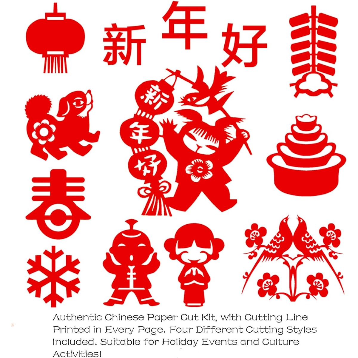 Kissvian Chinese Paper Cutting Kit for Window Decorations Spring Festival Supplies Paper Art Crafts Chinese New Year Celebration Activities 60 Pages