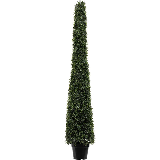 Vickerman Everyday Artificial Boxwood Topiary Cone 5' Tall - UV Resistant Indoor Outdoor - Potted Natural Green - Fake Tree Decor for Home Patio Entryway