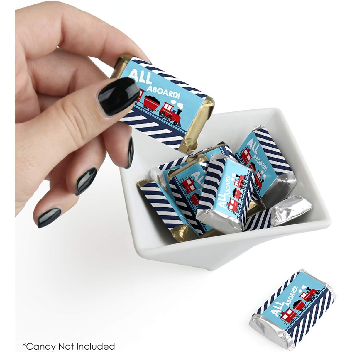 Railway Party Crossing - Mini Candy Bar Wrapper Stickers - Steam Train Birthday Party Baby Shower Small Favors - 40 Count