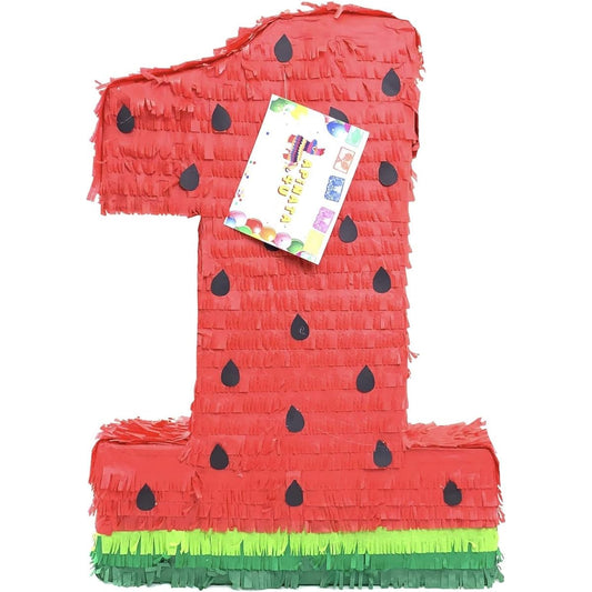 APINATA4U 20" Tall Number One Pinata Red Watermelon Theme Fruit Party Decorations Tropical Theme Photo Props First Birthday