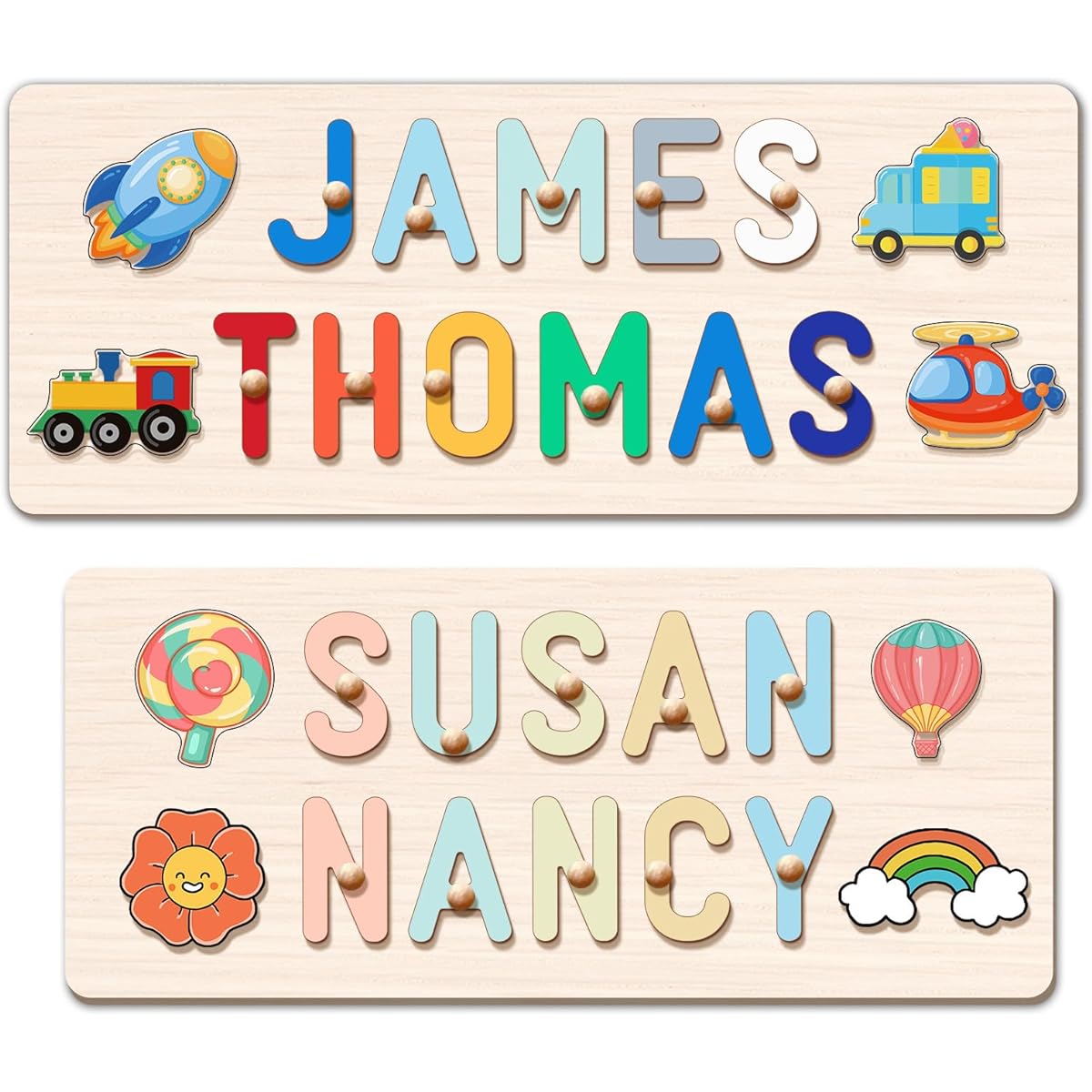 Gowelly Customizable Wooden Name Puzzle for Kids - Baby Birthday Gifts for 1-3 Year Old Girls - Personalized Custom Puzzle Montessori Toys for 1-3 Year Old Girls
