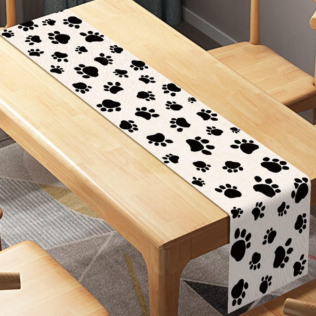 Linen Dog Puppy Print Table Runner for Boy Girl Birthday Party Pet Indoor Outdoor Table Cover Decor for Home Kitchen Dining Room 13 x 72 Inch