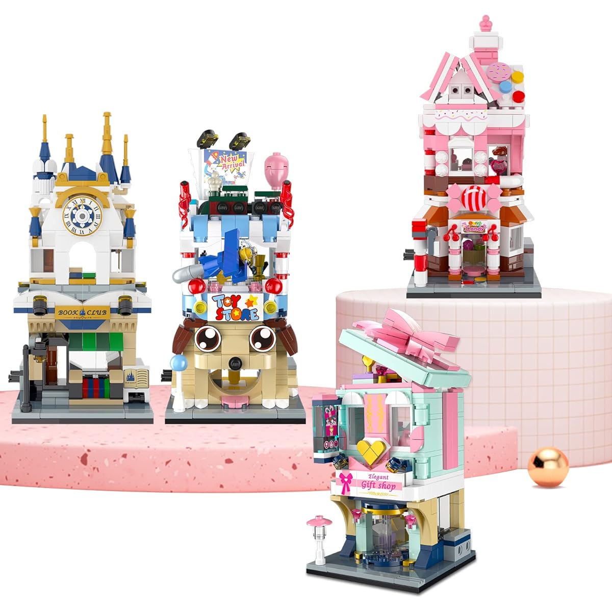 GUDI Girls Building Blocks Set 4 Pack Creative Building Bricks STEM Building Kit Street View Bricks Toy Ages 6-12+