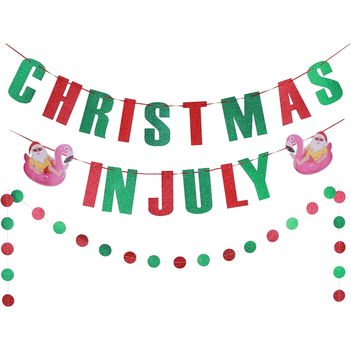 MAGQOO Christmas July Banner Red Green Glitter Christmas in July Garland Photo Props Tropical Christmas Party Decorations with Gut