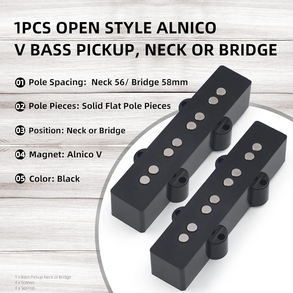 MAXCHEER Open Alnico 5 Jazz JB Bass Pickup Neck Bridge Pickup Braided Cloth Cable for 4 String Bass Parts