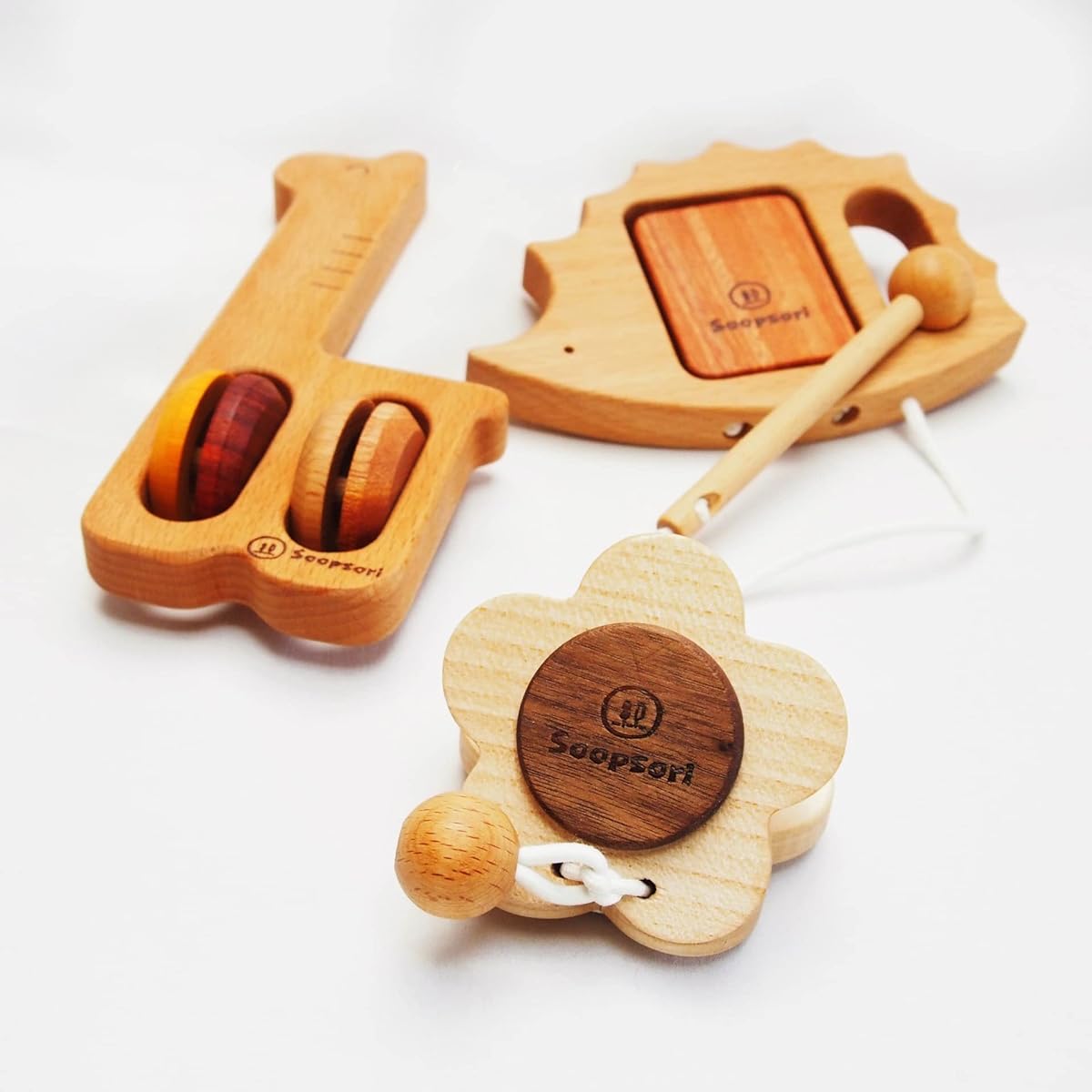 Spsoli Wooden Toy Baby Musical Instrument Toy Set of 3 mr-02