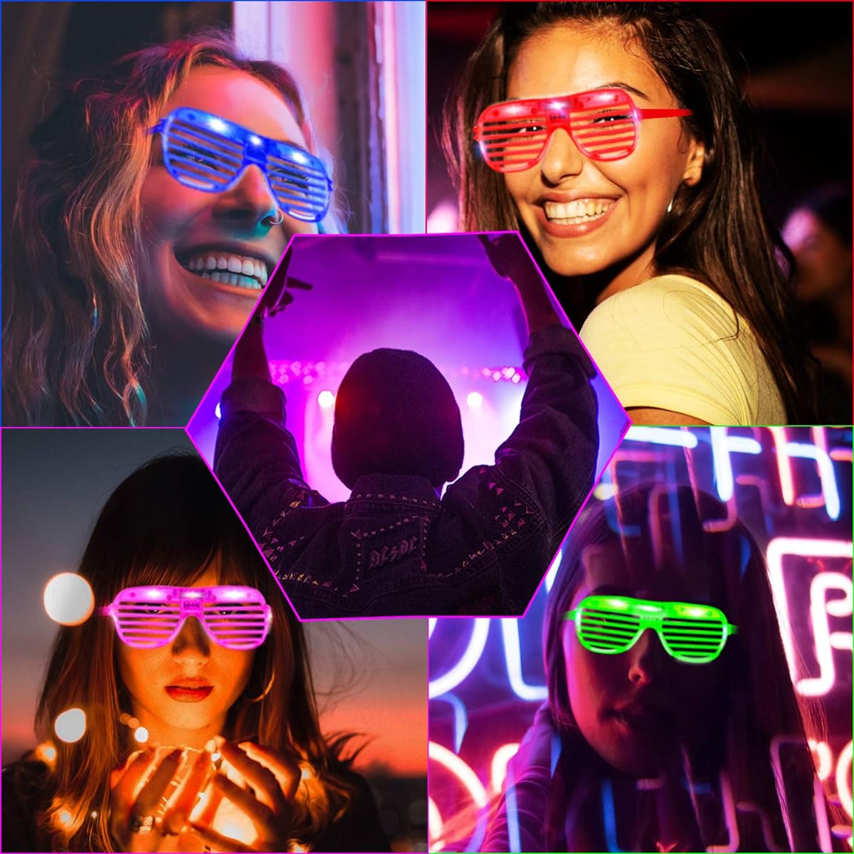 HWG 40 Pack LED Party Light Up Glasses, 5 Colors Light Up Shutter Shades Glow in the Dark for Rave Parties Classroom Events Carnival Halloween Birthday Party Favors for Adults Kids Blue HWG-LED Glasses-40 Packs