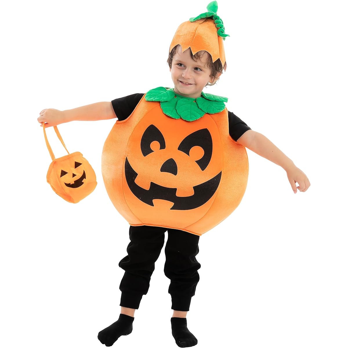 Spooktacular Creations Kids Unisex Pumpkin Costume with Toy Basket for Kids Toddlers Dressing Up for Halloween Pumpkin Theme Party