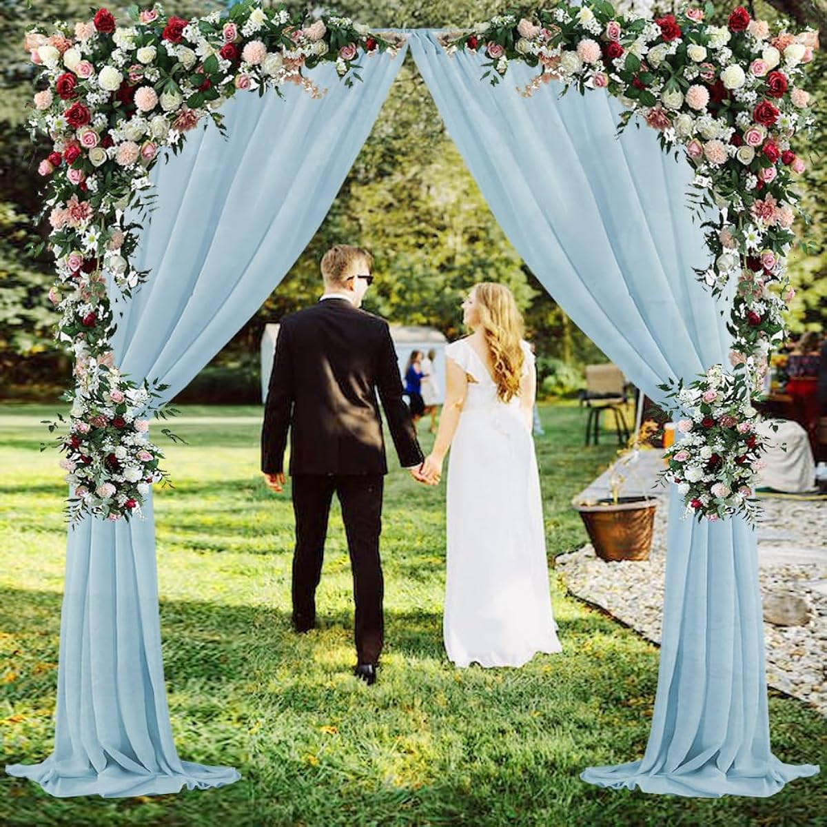 H.VERSAILTEX Baby Blue Backdrop Curtains for Party, Sheer Chiffon Photo Background Drapes for Wedding Party Decoration, 5ft x 10ft Party Backdrop Drapes with Rod Pocket, Set of 2 Panels