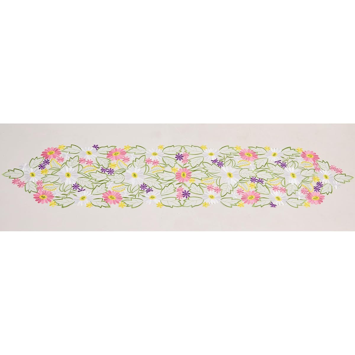 AMARED Spring Daisy Table Runner Embroidered Floral Applique Floral Cutwork Table Linen for Home Decoration (40.8x69cm)