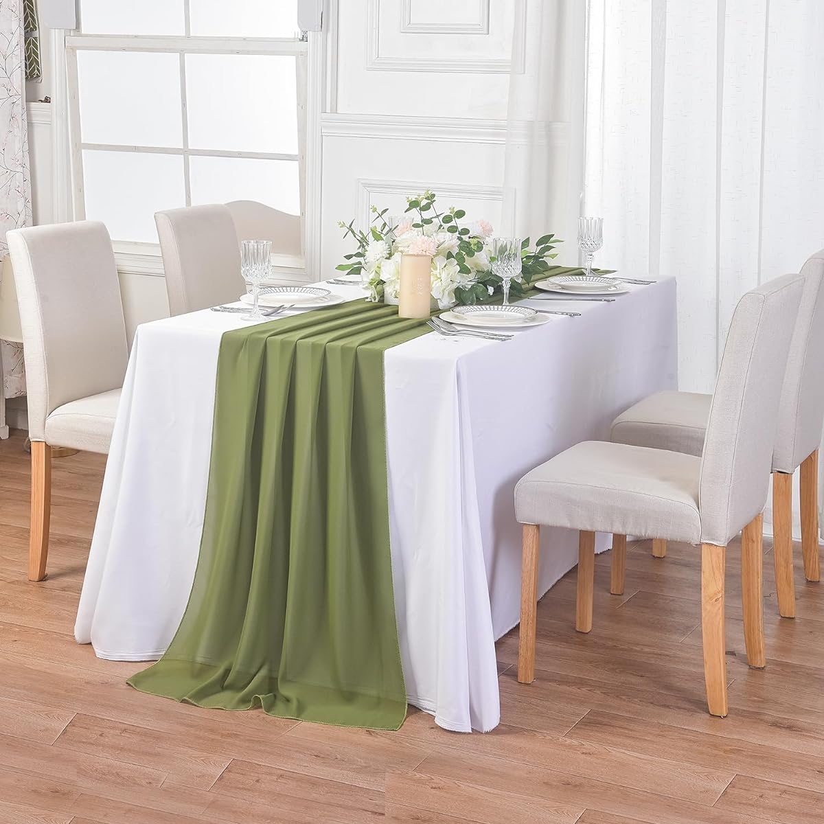Willow Chiffon Table Runner 10ft Sheer Table Runner Tulle Table Runner 29x120 Inch Romantic Table Runner for Wedding Table Decoration Pack of 12