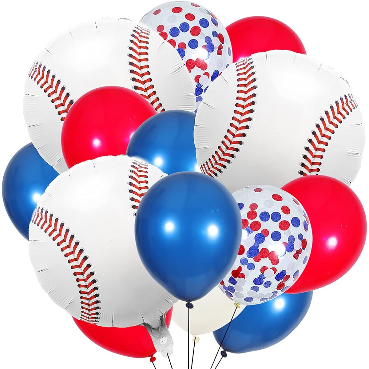 Baseball Theme Decorations Navy Blue Red White Confetti Balloons with Baseball Foil Balloons for Baseball Theme Birthday Baby Shower Decorations 60pcs