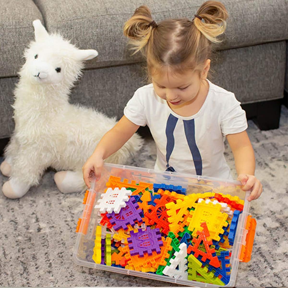 RAINBOW TOYFROG Waffle Blocks for Toddlers & Kids - 96 Piece STEM Building Toy with Plastic Storage Container - Ages 3+