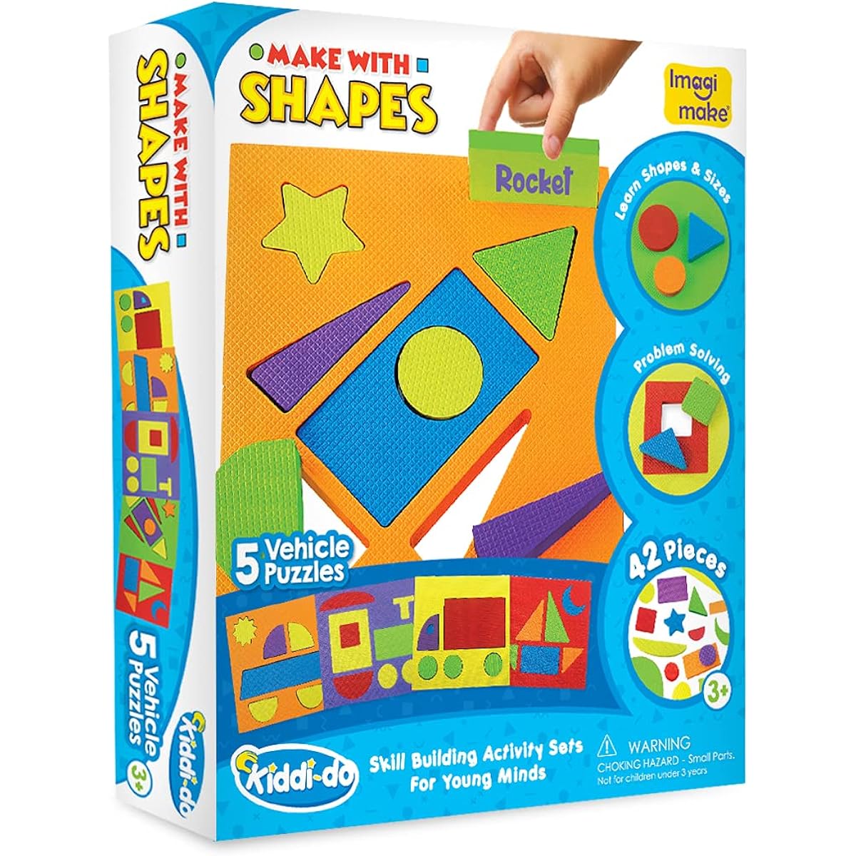 Imagimake Shape Building Activity Kit and Puzzle (2 years+) for learning shapes, sizes and fine motor skills, vehicle theme, 8mm foam (multi-coloured)