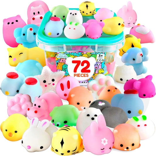 72pcs Squeegee Mochi Squeegee Toys - Cute Mini Squeegee Animals, Cute Stress Relief Squeegee Toys Pack for Boys & Girls, Cool Party Favors, Classroom Prizes, Birthday Gifts, Storage Box