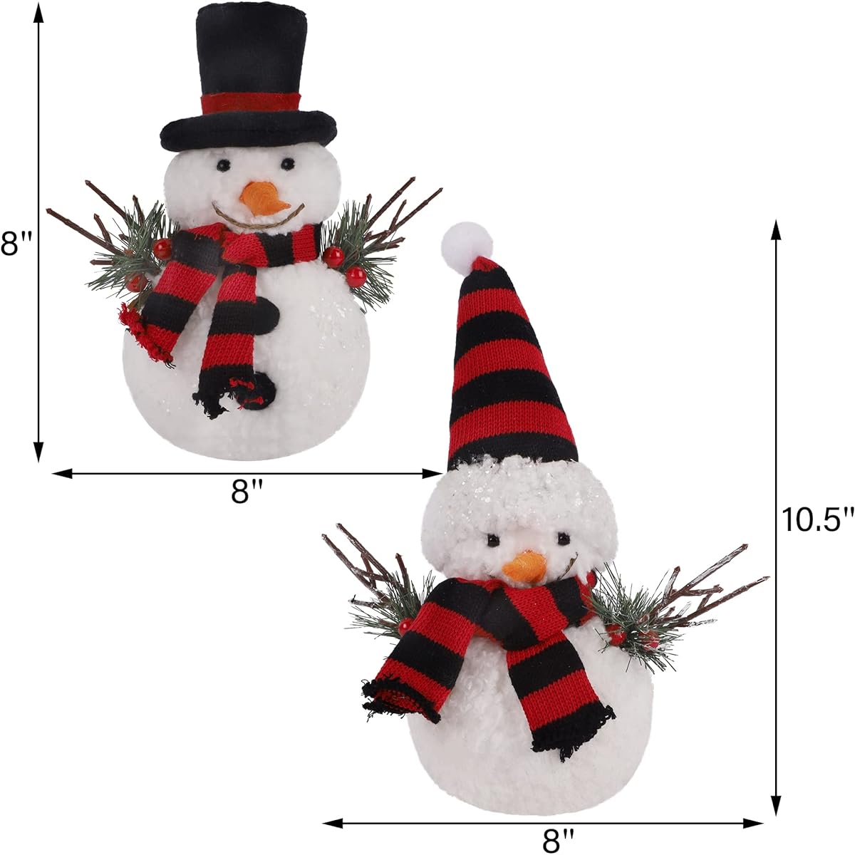 Winemana Christmas Table Decorations Set of 2 Snowmen Pine Cones and Twigs Winter Tabletop Decor for Indoor Home Kitchen Fireplace Office Room Christmas Gifts Holiday Party (Red)