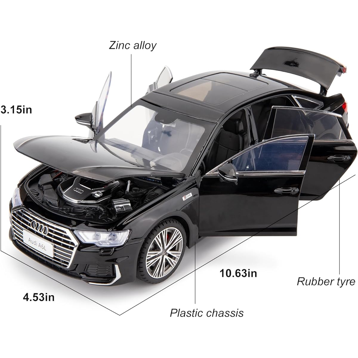 BDTCTK 1:18 Compatible with Audi A6L Model Car Diecast Collectible Pull Back Toy Car with Sound and Lights for Adults Kids Boys Girls Gift Black