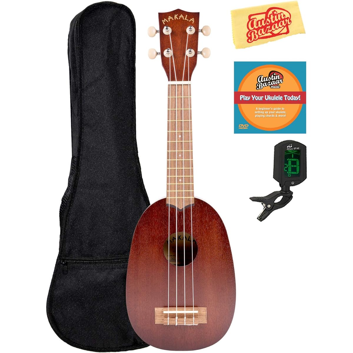 Kala MK-P Pineapple Soprano Ukulele Set Gig Bag Clip-on Tuner Austin Bazaar Instruction DVD Polishing Cloth Included