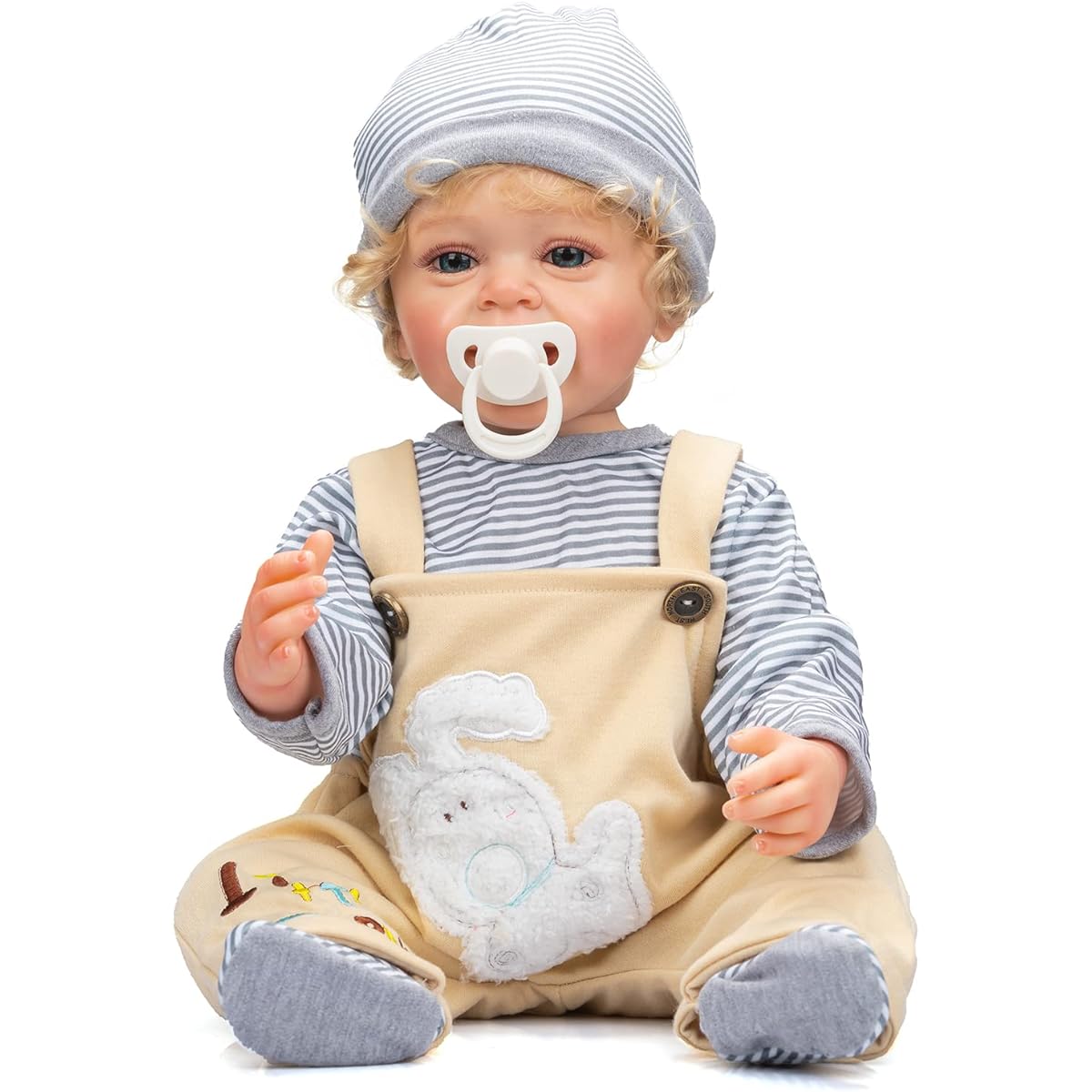 RXDOLL Lifelike Anatomically Correct Baby Doll, 22 Inch Lifelike Reborn Baby Doll Boy Toddler Blonde Reborn Doll Body with Silicone Eyes and Teeth for Boys and Girls Gift Set