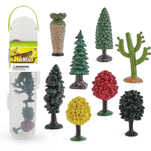 Atralo Service 8 Pcs Mini Jungle Tree Figures Toy Maple Elm Juniper Palm Pine Cactus Redwood Tree Model Toy Desktop Decoration Collection Party Favors for Boys Girls Kids