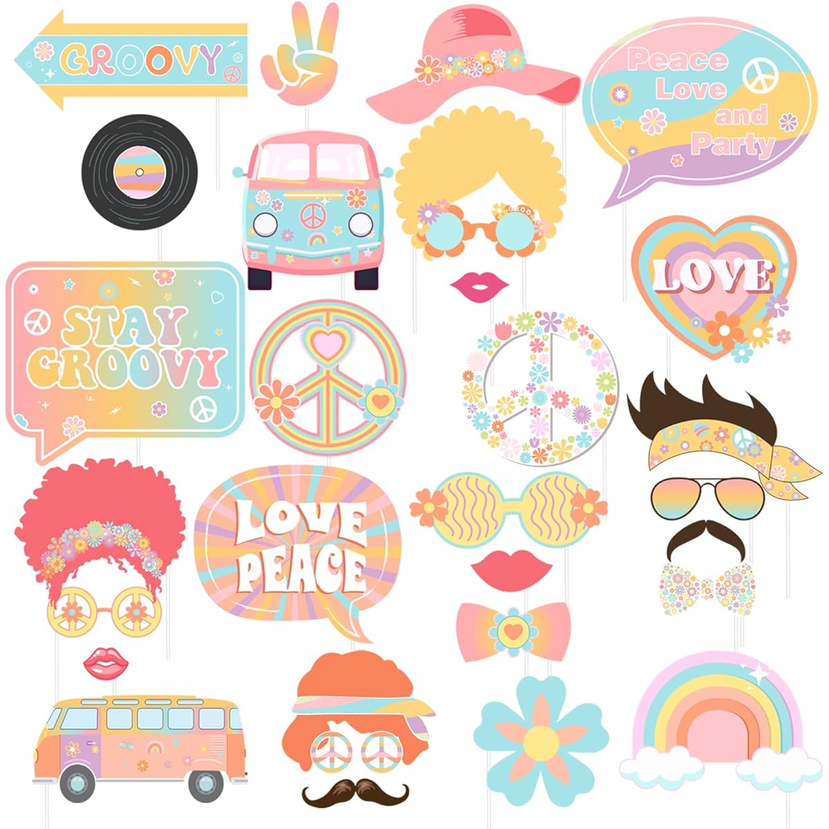 Groovy Party Decorations - 30 Pieces Groovy Photo Booth Props Retro Hippie Boho Girl Party Supplies for Baby Shower Birthday