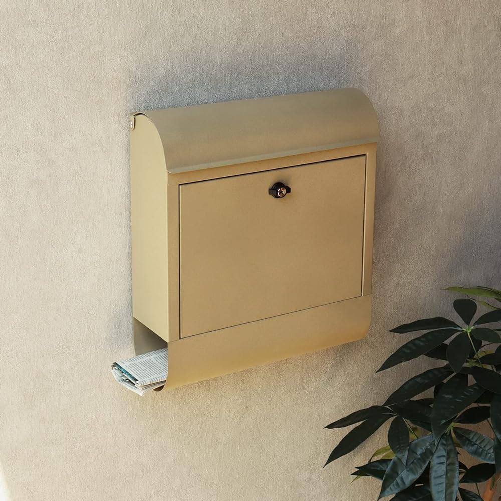 MOJYU Wall Hanging Post Erin Champagne Gold WM-097 Post Mail Box Stylish Mailbox Delivery Box Scandinavian Style with Lock Wall Hanging Entrance Home Use