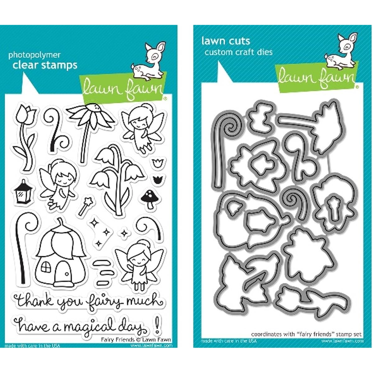 Lawn Fawn Fairy Friends Clear Stamp and Die Set - Includes One Each of LF1057 Stamp & LF1058 Die - Bundle Of 2 by Lawn Fawn