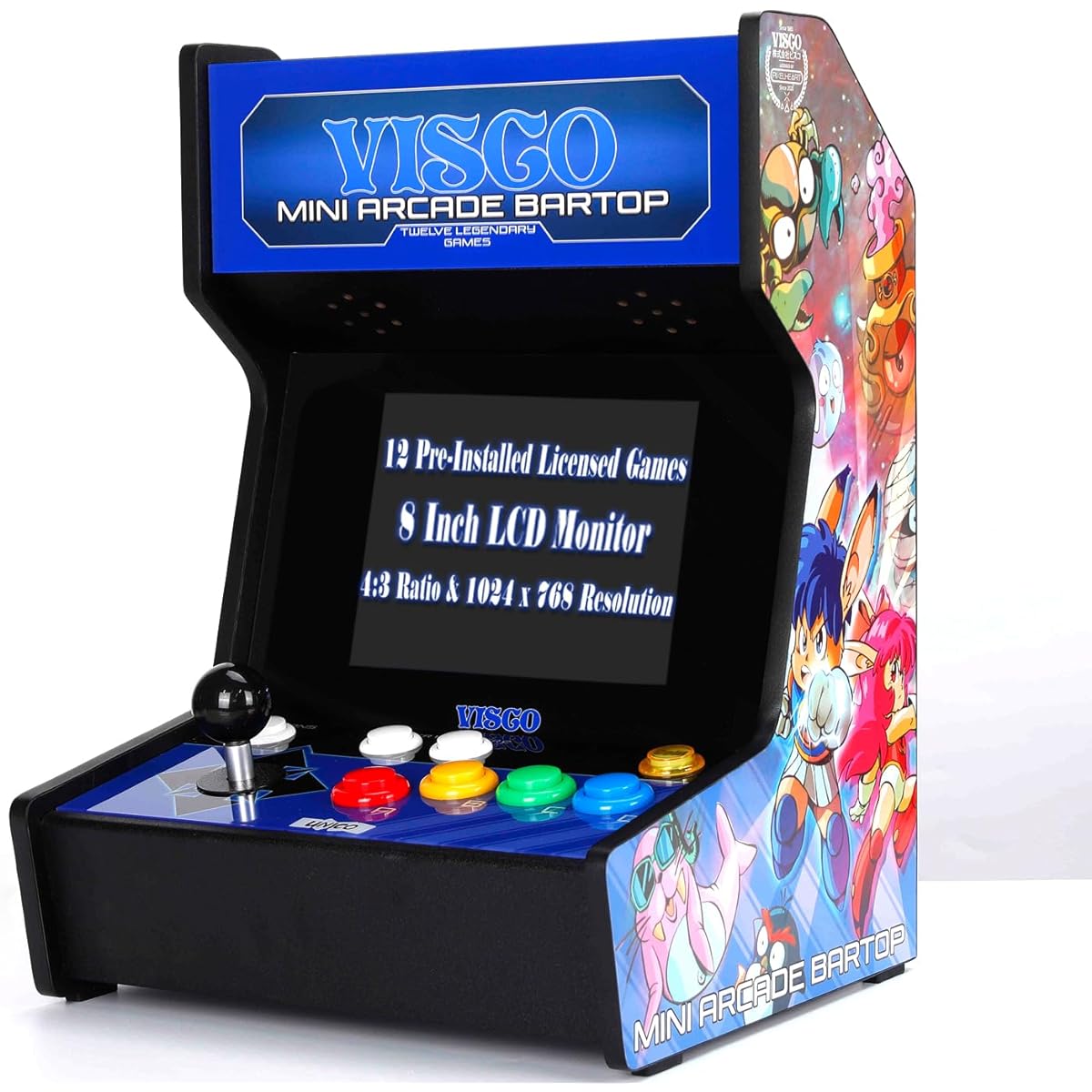 UNICO VISCO Mini Arcade Game Console with Extra Gamepad, Retro Arcade Machine, 12 Genuine Licensed Retro Games, 8" Display Screen, HDMI Output