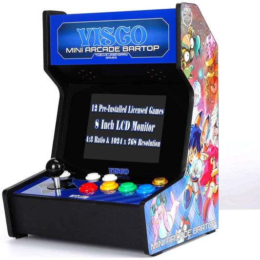 UNICO VISCO Mini Arcade Game Console with Extra Gamepad, Retro Arcade Machine, 12 Genuine Licensed Retro Games, 8" Display Screen, HDMI Output