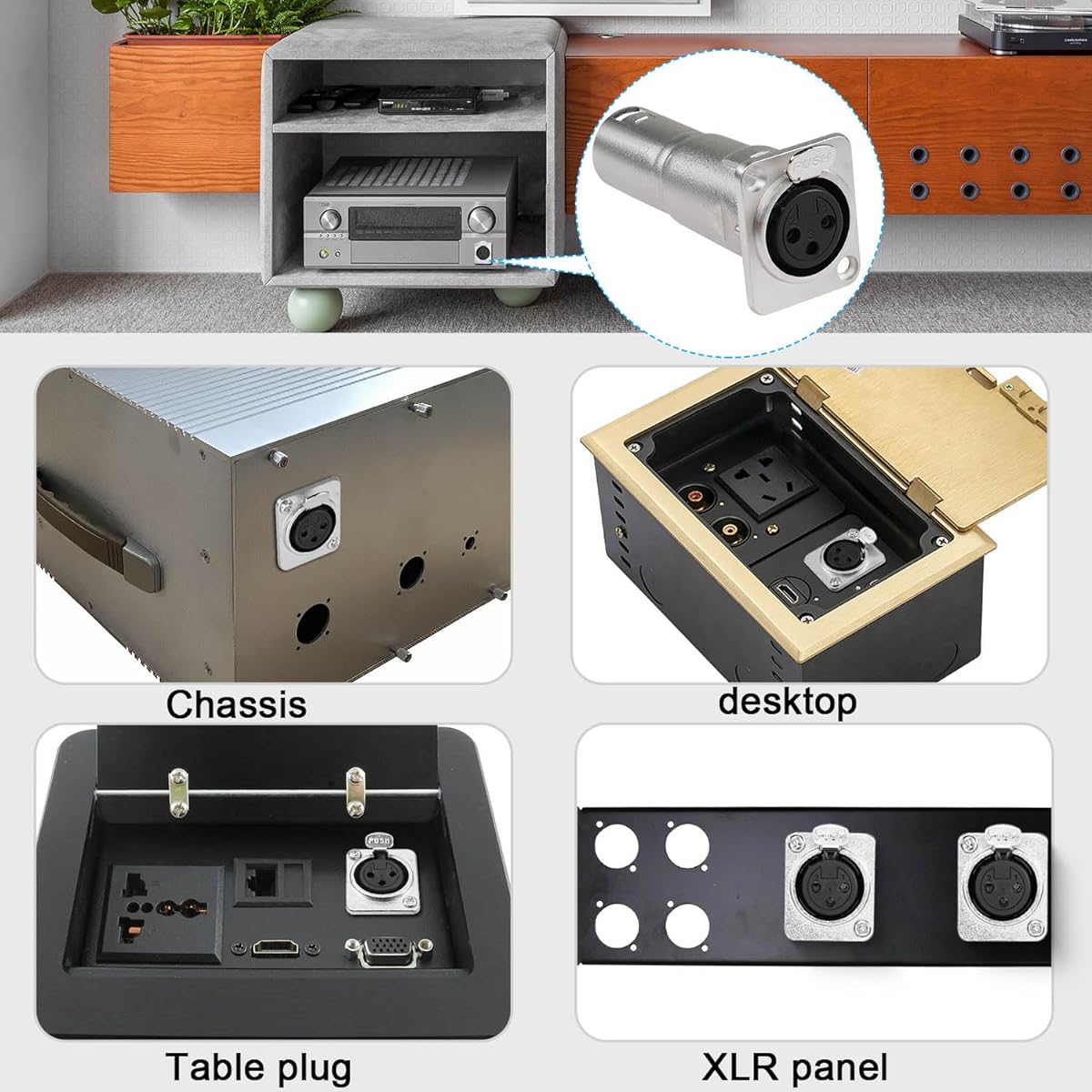 QIANRENON XLR Female to Male Panel Mount Microphone Connector 3 Pin XLR Jack to Plug Mounting Adapter Coupler XLR Feed Through Mount Socket for Microphone Mixer Audio Devices Silver