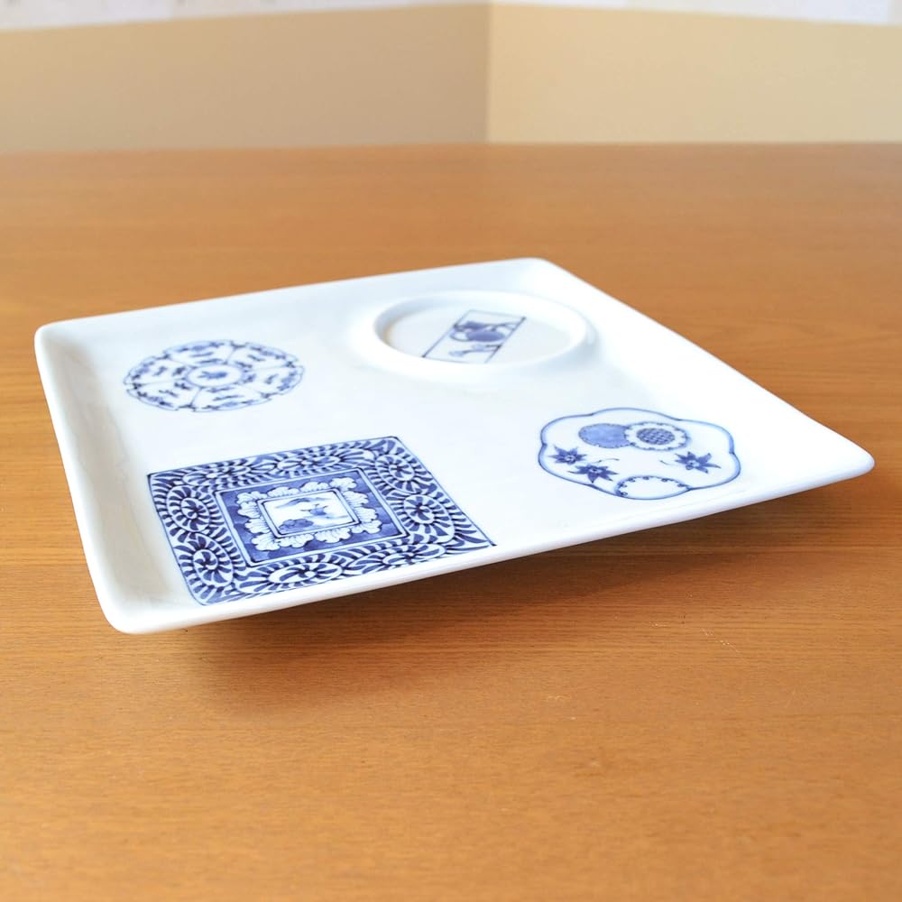 One Plate Dish Stylish Set of 2 Dishwasher Microwave Safe Arita Ware Dyed Hyakkei Square Tray Plate Set of 2