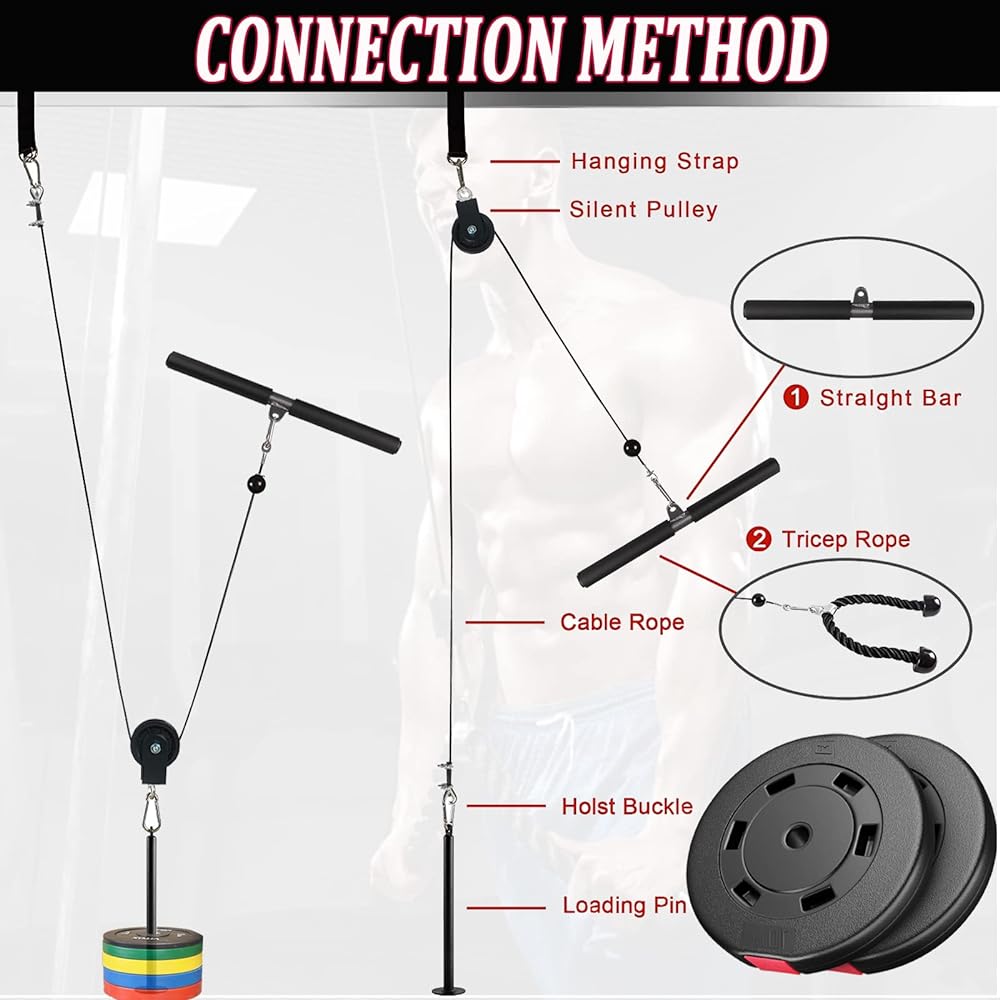 Pulley Cable Machine LAT Lat Pulldown Cable Training Equipment Professional Muscle Strengthening Fitness Equipment Men Women Forearm Wrist Roller Trainer Fitness Equipment Heavy Duty Pulley System with LAT