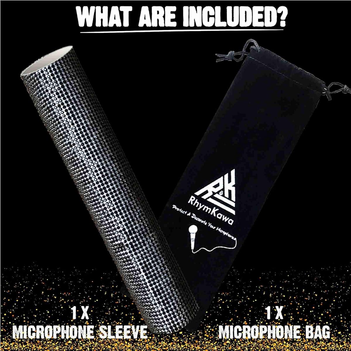 RK Microphone Handle Sleeve Cover Protector with Crystal Diamond Wrap - Sparkling Black