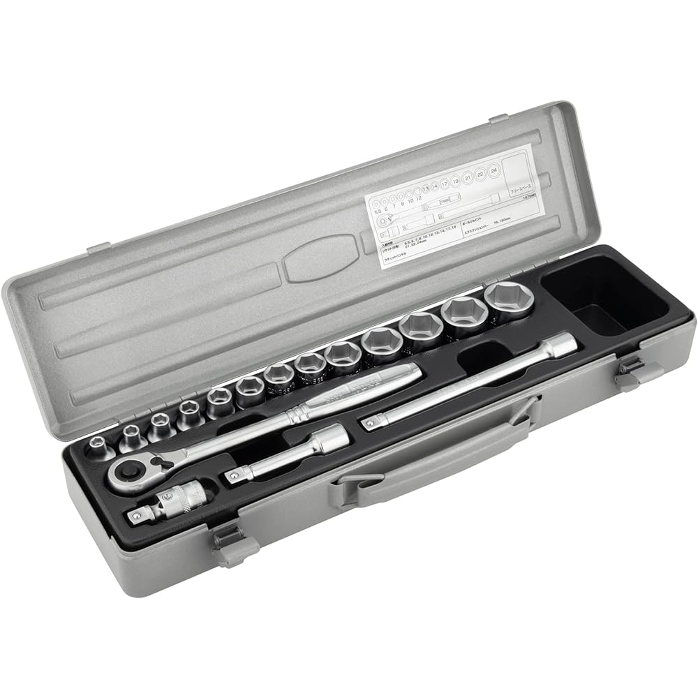 TONE Socket Wrench Set, Drive 9.5mm (3/8"), 1570MS, 17 Pieces, Silver