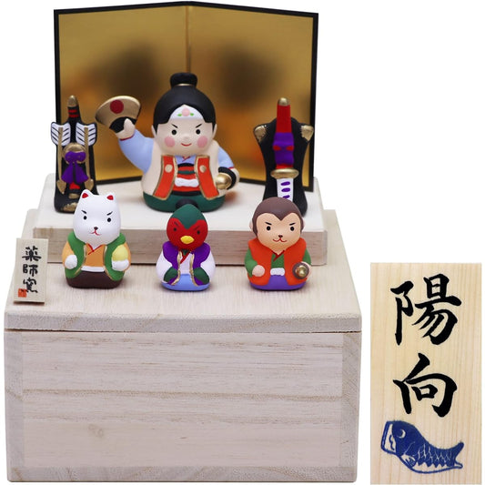 Osaka Choseido May Doll Helmet Decoration Storage Decoration Compact Mini Name Engraved Wooden Tag Bonus Included (Sent Separately) Ceramic Momotaro Decoration Storage Paulownia Box Stand Included