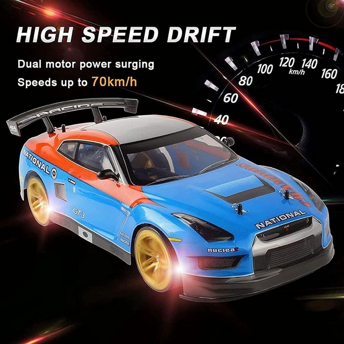 RC Buggy 2.4G Electric Off-Road RC Car 1/10 Scale Large RC Car 70km/h 4WD High Speed Drift Racing Toy Truck for Racing Enthusiasts (2 Batteries Included)