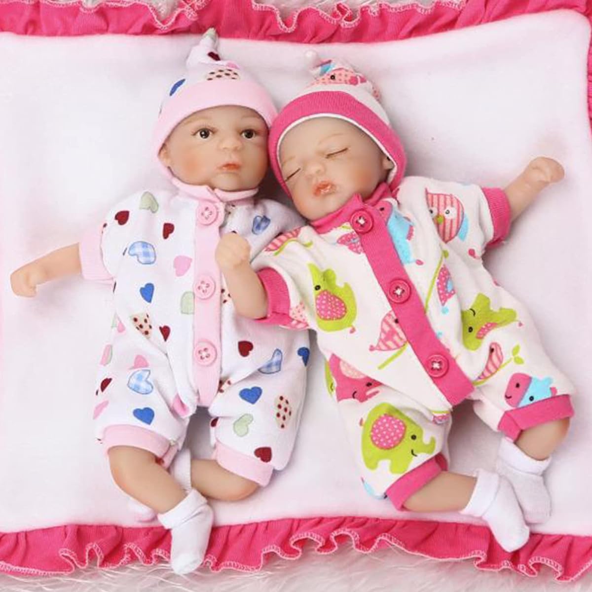 Premature Newborn Doll 20cm8inch Palm Size Mini Reborn Baby Doll Realistic Silicone Vinyl Doll for Kids Gift Birthday Christmas,A Pair