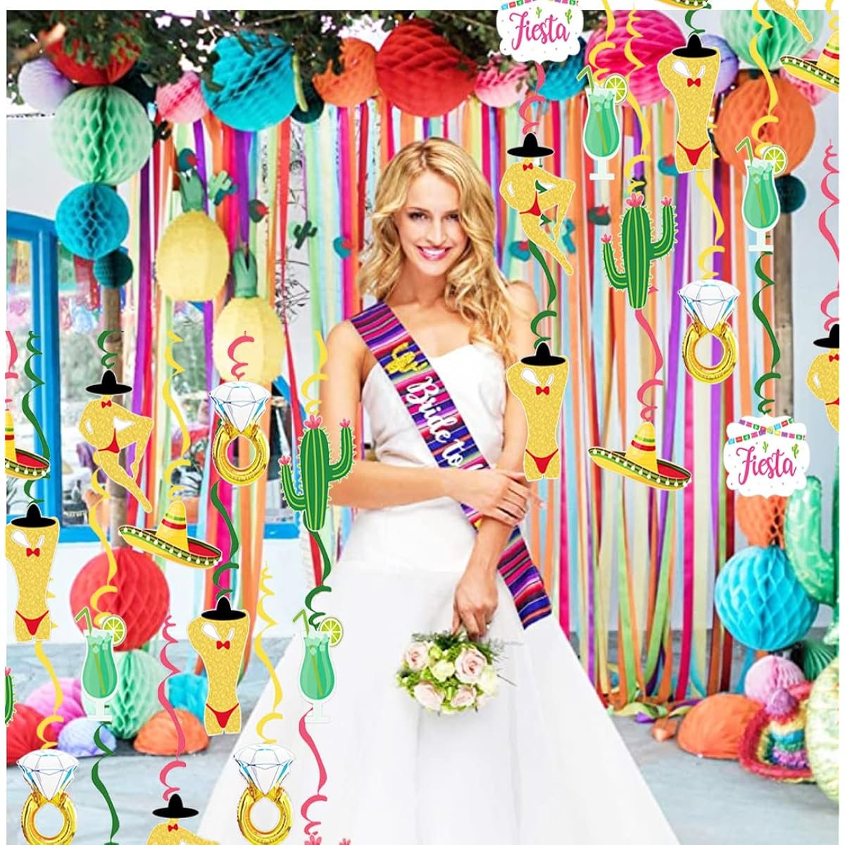 Final Fiesta Bachelorette Party Decorations Mexican Fiesta Theme Party Decoration Bridal Shower Cactus Man Bridal Ring Hanging Swirl Mexican Bachelorette Decorations Bride-to-be Decorations
