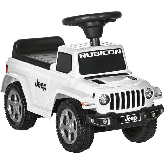 Aosom Kids Ride-On Push Car with Engine Sound & Under Seat Storage, Ride from Legs to Floor, Horns, Sit and Run Toy, Ages 1.5-3 Years White
