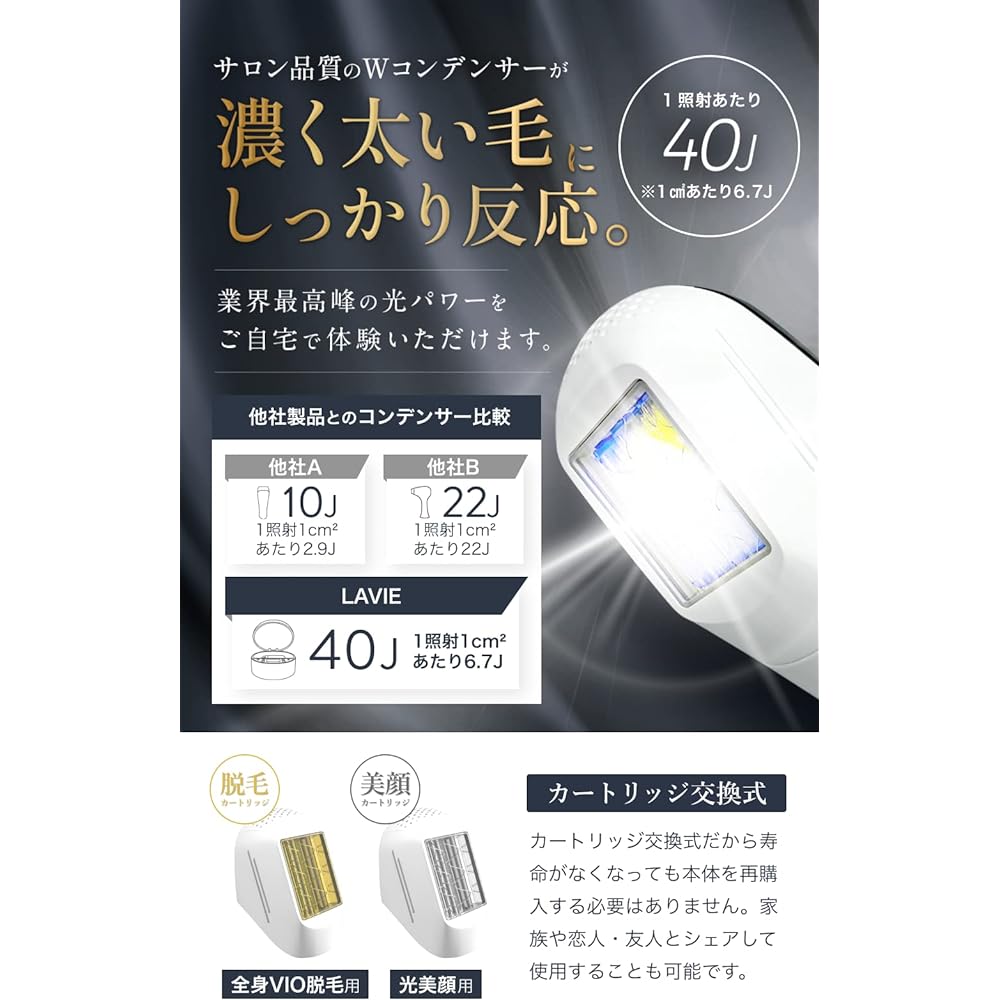 LAVIE Hair Removal Device Compatible with VIO IPL Light Aesthetics Men's Women's 7 Level Adjustment Datetsumouki LVA600 (Basic Set/Full Body) [Made in Japan, 2 Year Warranty, Unisex]... (Hair Removal Cartridge)