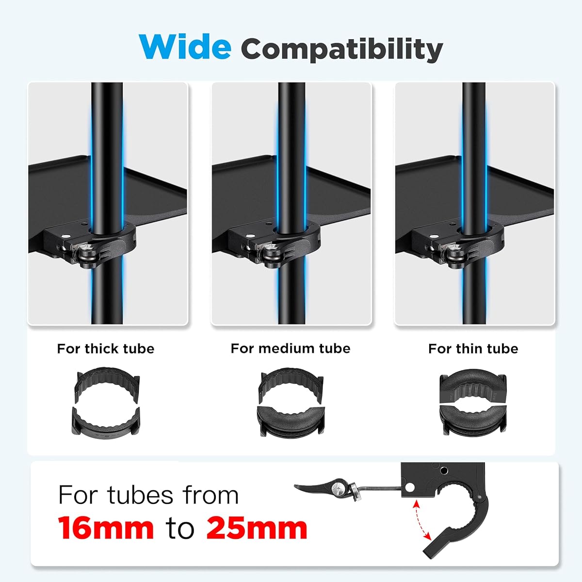 BietrunPro Metal Microphone Stand Tray Large (11.8" x 8.1") Universal Adjustable Microphone Stand Tray with Cell Phone Holder Super Solid Clamp-on Tray for Music Stand Pick Capo Tuner Singing, ZJTP01