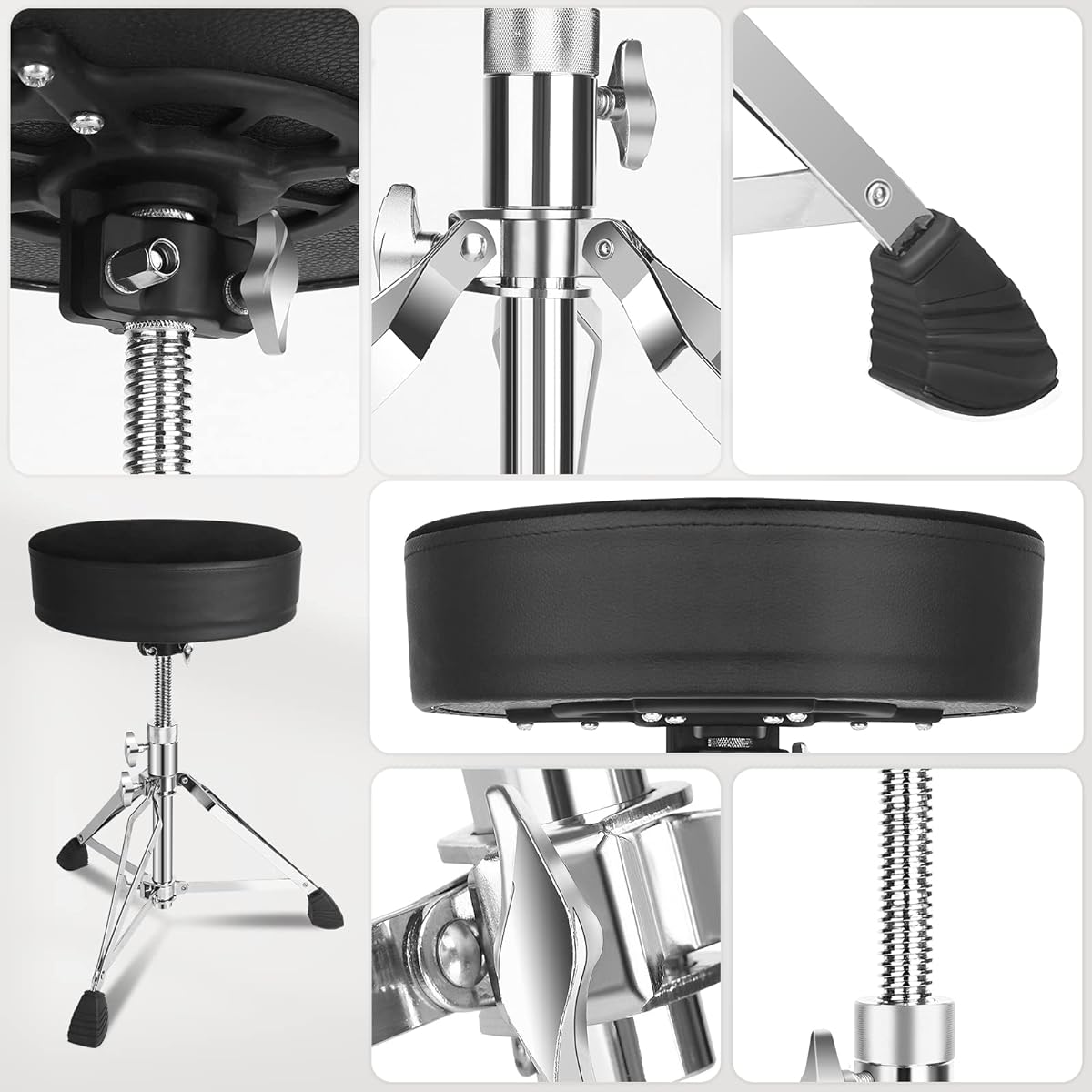 GrowDaily Drum Throne Seat Adjustable Drum Stool Universal Thick Padded Drum Throne Drummer Stool 2 Pack with 5A Drumsticks