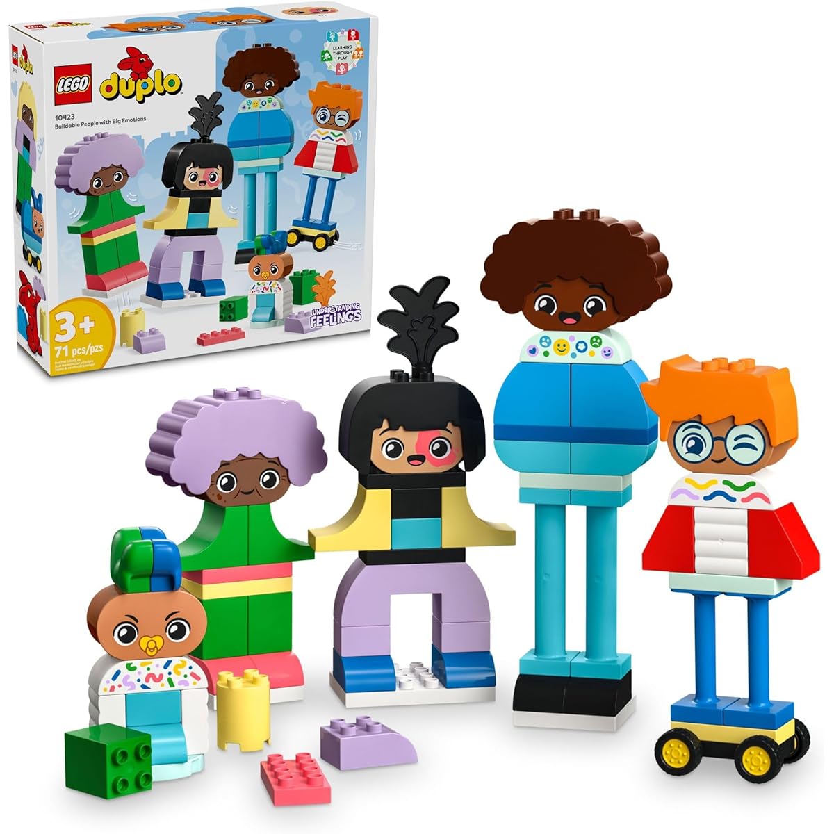 LEGO Duplo Town Buildable People with Big Emotions Interactive Toy for Ages 3+ 5 Characters 10 Role Play Faces 71 Colorful Bricks Mix and Match Customizable 10423