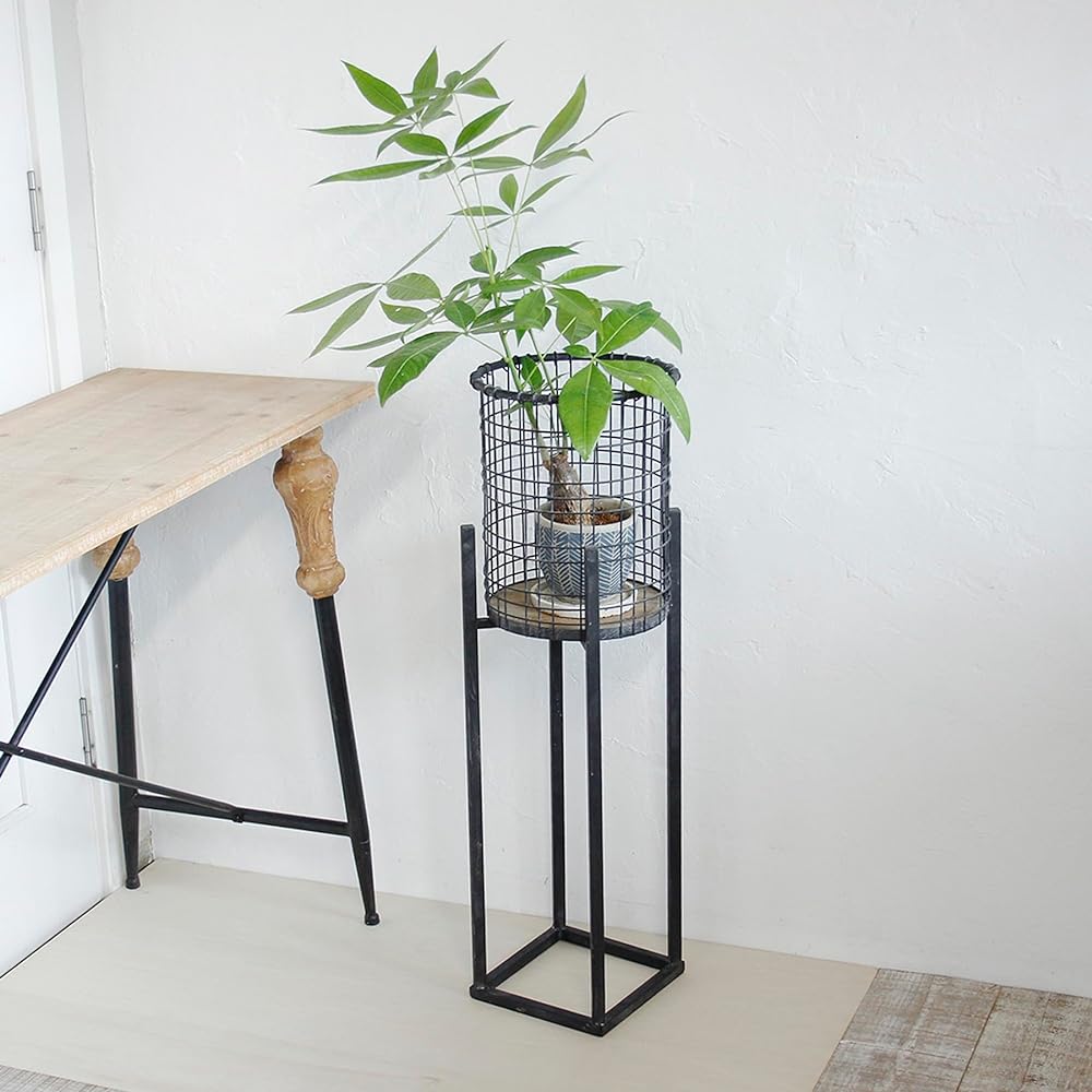SPICE OF LIFE Pot Cover Contempo Wire Basket with Iron Stand L Size Black Width 27cm Depth 27cm Height 81.5cm JDDT5103