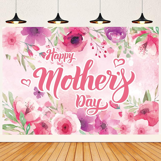 7x5ft Mother's Day Backdrop Happy Mother's Day Photo Background Party Decorations Mother's Day Banner for Photo Booth (Pink Floral Happy Mother's Day,7x5ft)