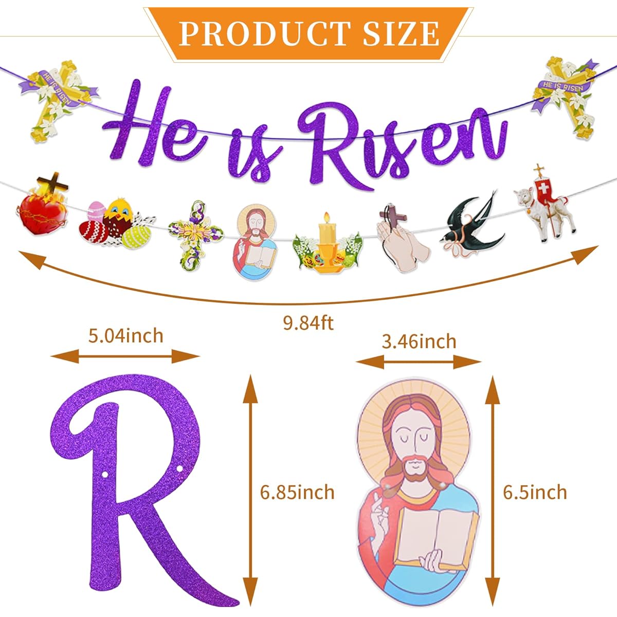 He is Risen Banner Easter Decorations - Easter Cross Jesus Hanging Banner Garland Religious Party Photo Booth Backdrop Yard Indoor Outdoor Easter Day Decor