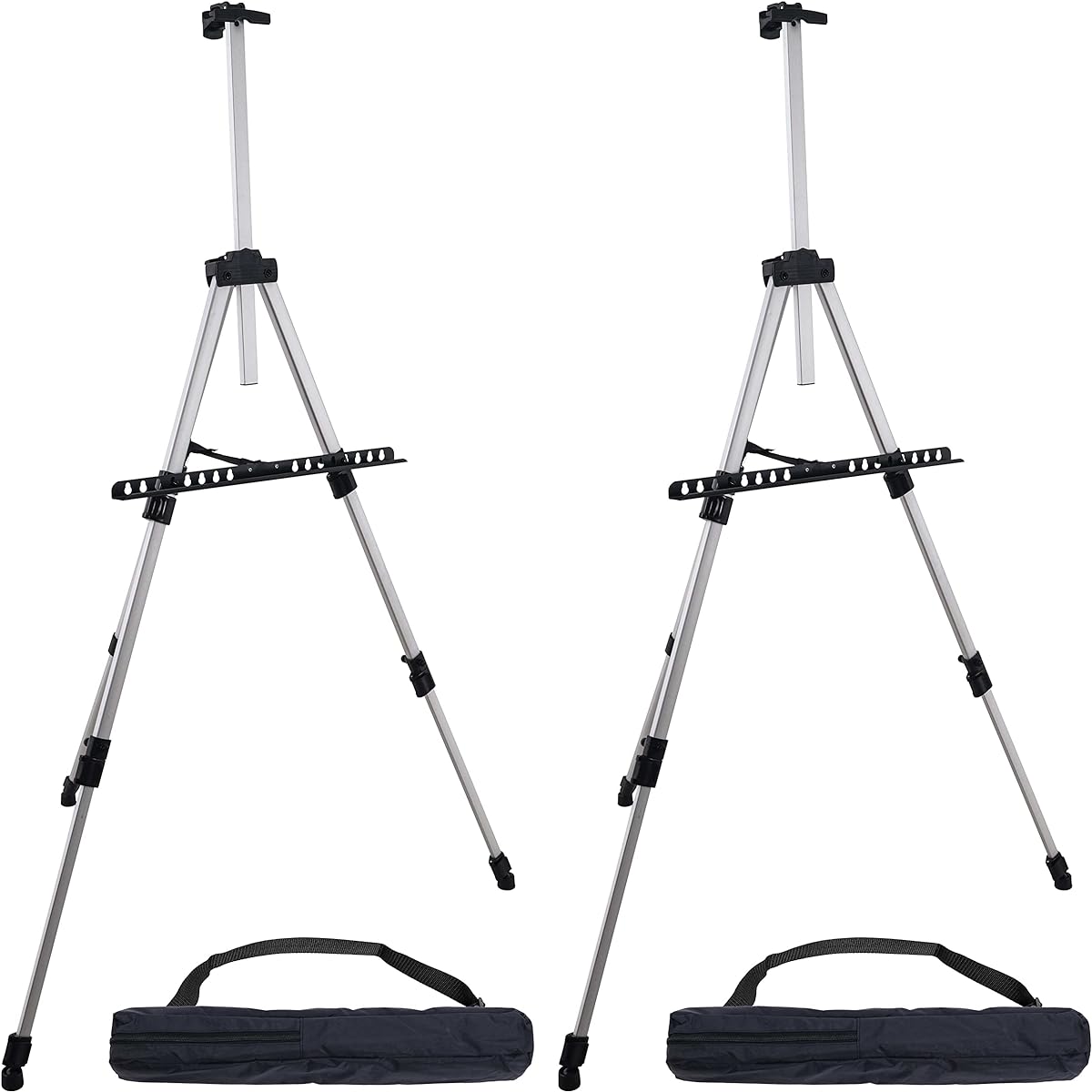 (2) - US Art Supply Silver 170cm Tall Lightweight Aluminium Field Floor Table Easel with Bag (2-Easels)