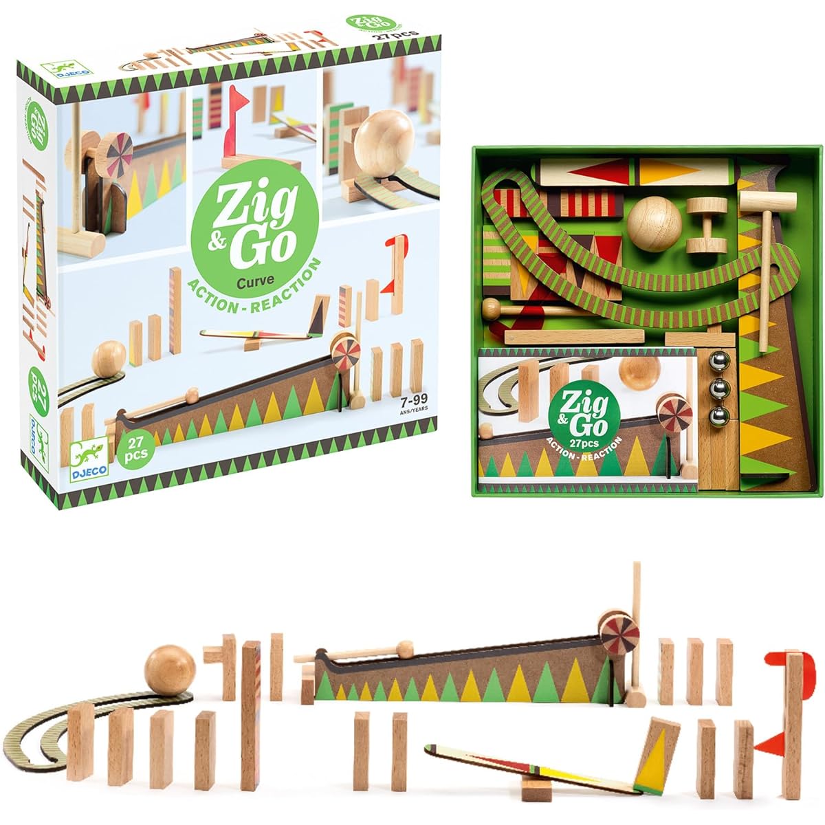 [DJECO Jig and Go 27 Pieces] Domino Toppling Domino Set Educational Toy Toy Wooden Domino Device Christmas Gift (DJ05641)